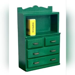 Calico Critters 1985 Epoch green wooden chest furniture, Sylvanian Families Vtg